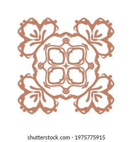 Naive carved doodle neutral foral motif icon. Cute rustic folk silhouette illustration clipart. Decorative hand carved lino unisex sticker. Isolated minimal gender neutral. Vector design element