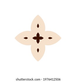 Naive carved doodle neutral foral motif icon. Cute rustic folk silhouette illustration clipart. Decorative hand carved lino unisex sticker. Isolated minimal gender neutral. Vector design element