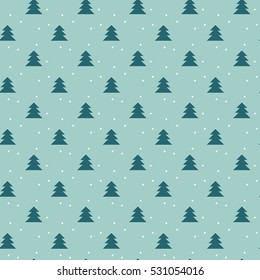 Naive Christmas vector seamless pattern with trees ans snow. Xmas simple Wrapping paper.
