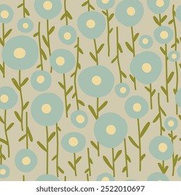 Naive circle flowers in pastel colors. Floral illustration for wallpaper, wrapping paper, print fabric.