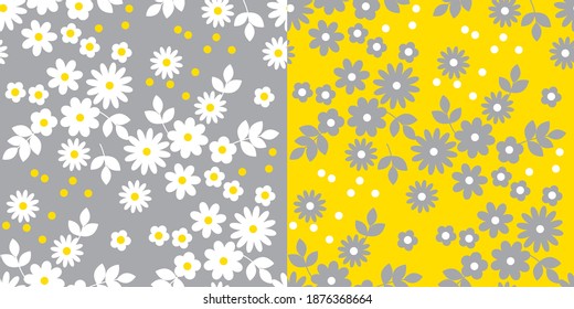 Naive classic daisy flower seamless pattern in yellow and gray 2021 colors for background, fabric, textile, wrap, surface, web and print design. Textile vector tile rapport
