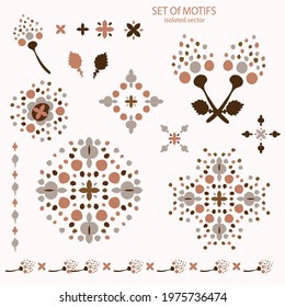 Naive doodle neutral floral motif set. Cute rustic folk silhouette illustration clipart. Decorative drawn unisex sticker. Isolated minimal gender neutral. Vector design element