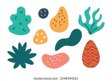 Elementos ingenuos con textura ruidosa. Dibujado a mano naturaleza figura creativa Vector conjunto Ilustración vectorial plana sobre fondo blanco