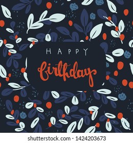 naive floral background pattern primitive colourful with text Happy birthday