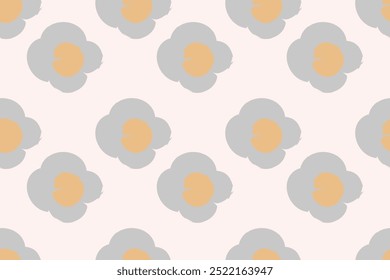 Naive floral pattern in the style of the 70s with groovy daisy flowers of natural tones. Retro design. Contemporary minimalistic trendy background for kids. Scandinavian nursery print.