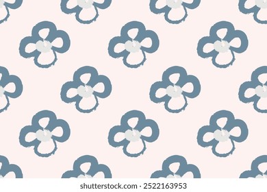 Naive floral pattern in the style of the 70s with groovy daisy flowers of natural tones. Retro design. Contemporary minimalistic trendy background for kids. Scandinavian nursery print.