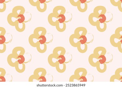 Naive floral pattern in the style of the 70s with groovy daisy flowers of natural tones. Retro design. Contemporary minimalistic trendy background for kids. Scandinavian nursery print.