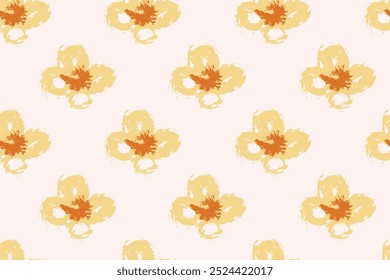 Naive floral pattern in the style of the 70s with groovy daisy flowers of natural tones. Retro design. Contemporary minimalistic trendy background for kids. Scandinavian nursery print.
