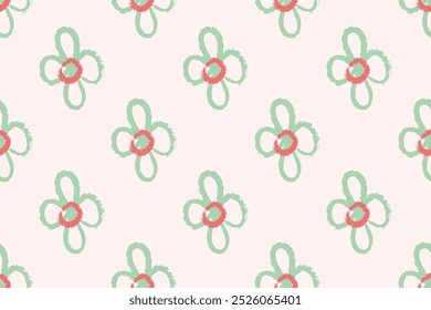 Naive floral pattern in the style of the 70s with groovy daisy flowers of natural tones. Retro design. Contemporary minimalistic trendy background for kids. Scandinavian nursery print.