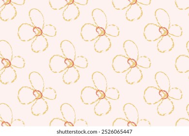 Naive floral pattern in the style of the 70s with groovy daisy flowers of natural tones. Retro design. Contemporary minimalistic trendy background for kids. Scandinavian nursery print.