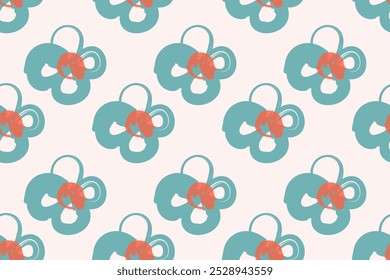 Naive floral pattern in the style of the 70s with groovy daisy flowers of natural tones. Retro design. Contemporary minimalistic trendy background for kids. Scandinavian nursery print.