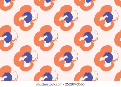 Naive floral pattern in the style of the 70s with groovy daisy flowers of natural tones. Retro design. Contemporary minimalistic trendy background for kids. Scandinavian nursery print.