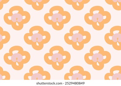 Naives Blumenmuster im Stil der 70er Jahre mit groovigen Gänseblümchen in natürlichen Tönen. Retro-Design. Zeitgenössischer minimalistischer trendiger Hintergrund für Kinder. Skandinavischer Baumschulabdruck.