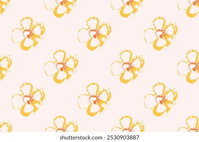Naive floral pattern in the style of the 70s with groovy daisy flowers of natural tones. Retro design. Contemporary minimalistic trendy background for kids. Scandinavian nursery print.