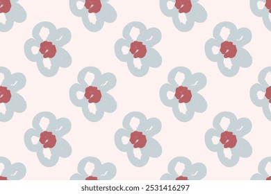 Patrón floral ingenuo en el estilo de los años 70 con flores de margarita groovy de tonos naturales. Diseño retro. Fondo de moda minimalista contemporáneo para niños. Estampado de vivero escandinavo.