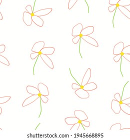 Naive floral seamless pattern in minimalistic childish style. Flower repeated texture for stylish fabric design or wrapping paper. 

