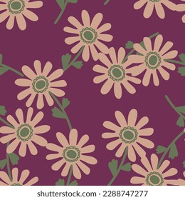 Naive flower seamless pattern. Cute floral endless background. Stylized design for fabric, textile print, wrapping, cover. Vector illustration