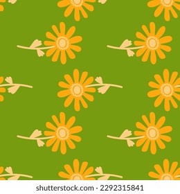Naive flower seamless pattern. Cute floral endless background. Stylized design for fabric, textile print, wrapping, cover. Vector illustration