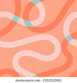 Naive groovy squiggle seamless pattern. 1970 Fun colorful line Doodle boho pattern of natural tones. Contemporary trendy backgrounds for kids. Scandinavian nursery print