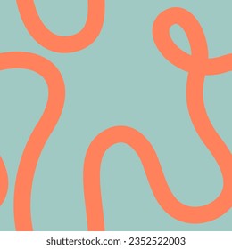 Naive groovy squiggle seamless pattern. 1970 Fun colorful line Doodle boho pattern of natural orange and green tones. Contemporary trendy backgrounds for kids. Scandinavian nursery print