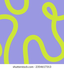 Naive groovy squiggle seamless pattern. 1970 Fun colorful line Doodle  pattern in green and lavender colours. Contemporary trendy backgrounds for kids. Scandinavian nursery print