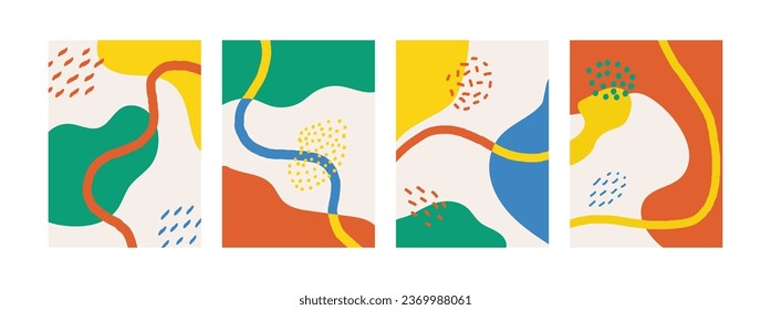 Naive groovy vector Boho doodle set. Brutal contemporary figure star oval wave patterns. Swiss design aesthetic. Geometric black posters in trendy retro brutalist design style.