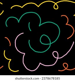 Naive groovy vector Boho doodle seamless pattern. Brutal contemporary figure star oval wave. Swiss design aesthetic. Geometric black posters in trendy retro brutalist design style.