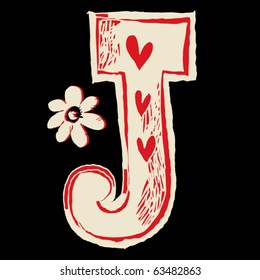 naive hand drawn alphabet, doodle J