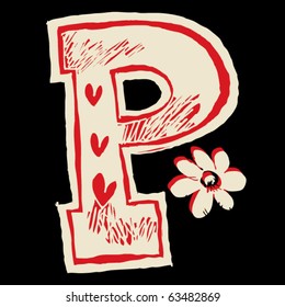 naive hand drawn alphabet, doodle P