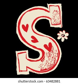 naive hand drawn alphabet, doodle S