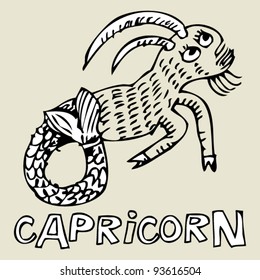 naive hand drawn horoscope, doodle sign of the zodiac capricorn