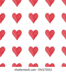 naive hand drawn watercolor vector seamless pattern with hearts, perfect for wrapping paper 