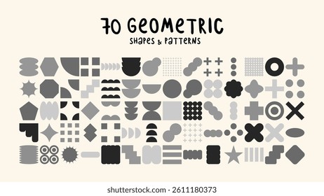 Naive hand-drawn vector shapes and graphic symbols in crayon style. Retro set of abstract patterns for web design, social media, and creative prints