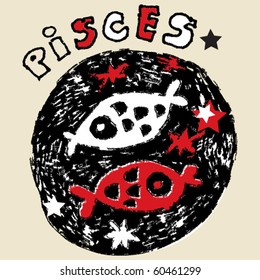 naive horoscope, hand drawn sign of the zodiac pisces