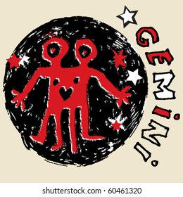 naive horoscope, hand drawn sign of the zodiac gemini