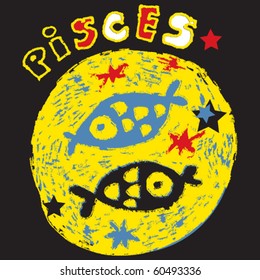 naive horoscope, hand drawn sign of the zodiac pisces
