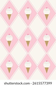Naive ice cream cone seamless pattern design. Vector illustration.