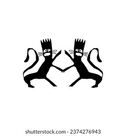 Naive Illustration of the Pair Lion wear Crown, Ugly but Artistic, can use for Logo Type, Art Illustration, Website or Graphic Design Element. Vector Illustration 