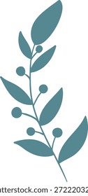 Ilustración vectorial de rama de hoja ingenua en azul retro, elemento floral dibujado a mano