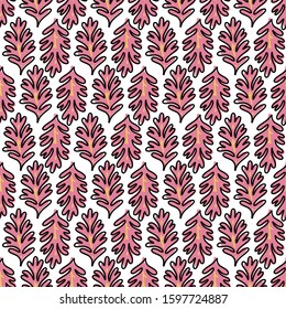 Naive leaves hand drawn color vector seamless pattern. Decorative vintage backdrop. Doodle style cartoon floral texture. Wrapping paper, textile, background design idea.
