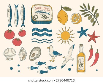 Vector mediterráneo con sardinas