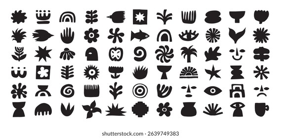 Naive organic shapes hand drawn collection. Funny basic doodle elements.Trendy shape silhouette, minimalist abstract form, vector set.