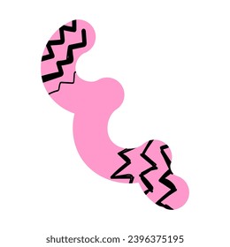 Naive pink squiggle with black abstract pattern hand drawn doodle lines on a white background. Creative abstract modern trendy style drawing background with texture