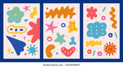 Naive playful abstract doodle shapes backgrounds. Brutal contemporary figure patterns