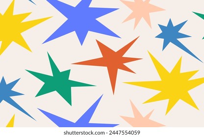 Naive playful abstract stars shapes seamless pattern. Vector illustration