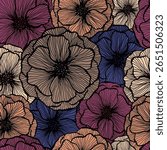 Naive poppy floral summer vector seamless pattern. Marker line texture blossom petals. Field poppy flower wrapper print design. Bouquet flower unusual ornament. Color fashion tissue print.