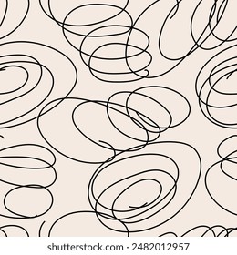 Naive quirky doodles. Seamless pattern with abstract pencil lines. Vector outline line art background
