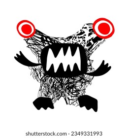 Naive scrawl monster reduction character drawn by hand isolated on white background. Vector illustration for Halloween celebrationg, t-shirts print, clip art, decorations, sketch, icon, sticker