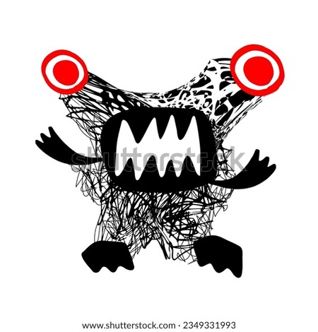 Naive scrawl monster reduction character drawn by hand isolated on white background. Vector illustration for Halloween celebrationg, t-shirts print, clip art, decorations, sketch, icon, sticker
