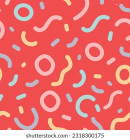 Naive seamless boho pattern with crazy colorful doodle lines of natural tones on a light background. Creative minimalistic trendy background design for kids. Simple childish scribble backdrop.